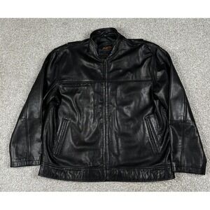 Canyon Outback Leather Jacket Mens Large Black Full Zip Lamb Bomber Band Collar